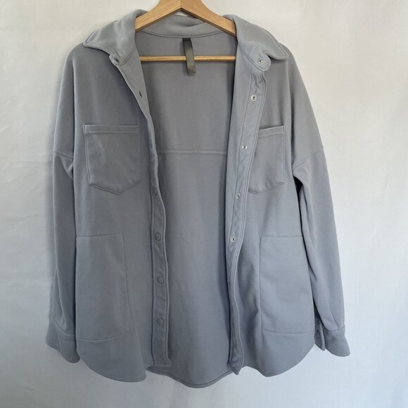 Mondetta Gray Blue Snap-Button Fleece Shirt Jacket With Pockets Size M Women's - Picture 1 of 7